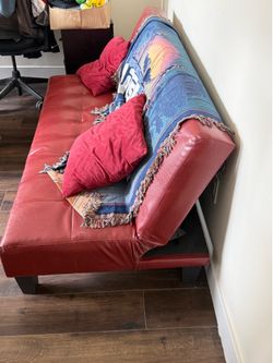 Red Convertible Futon Sofa / Sleeper Couch