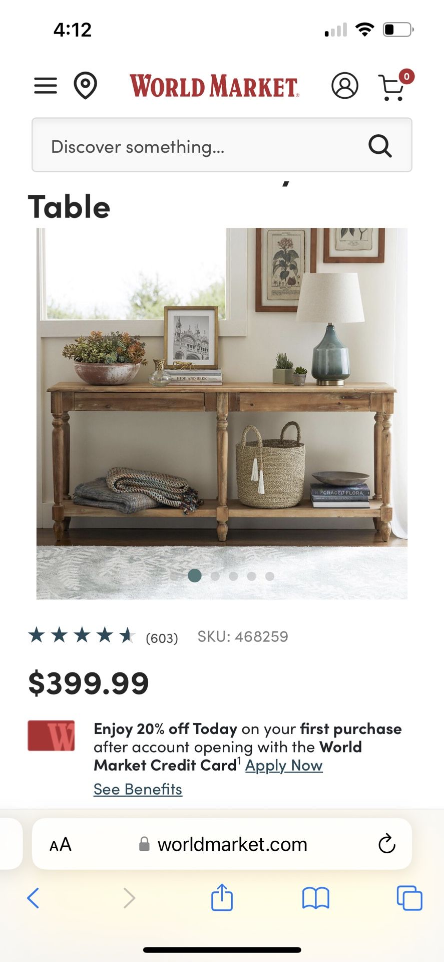 World Market Console Table 