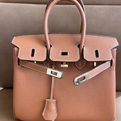Hermes H Birkin Bag 25 CM Brown Golden Hardware Purse Long Strap Handbag