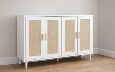 Modern White 4 Door Storage Accent Cabinet w/ Shelves