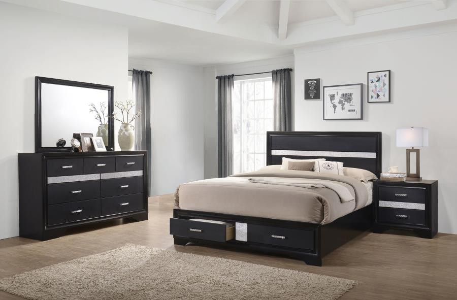 4 PC Queen Platform Storage Bedroom Set With Queen Platform Bed Frame Dresser Mirror And Nightstand On Sale Now don't Miss