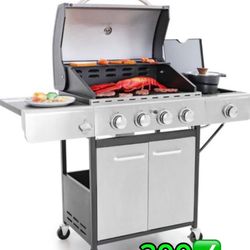 Captiva Designs 4-Burner Propane Gas BBQ Grill with Side Burner & Porcelain-Enameled Cast Iron Grates, 42,000 BTU Output Stainless Steel Grill 