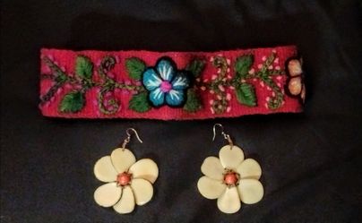 Artisan Boho Floral Headband & Flower Dangle Earrings Set