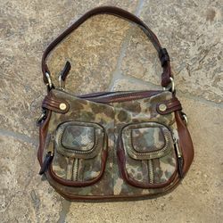 B. MAKOWSKY Camo Print Leather Hobo Bag  8”x11”