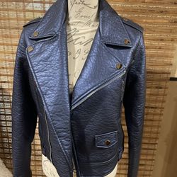 Forever21 Metallic Blue Faux Leather Jacket 