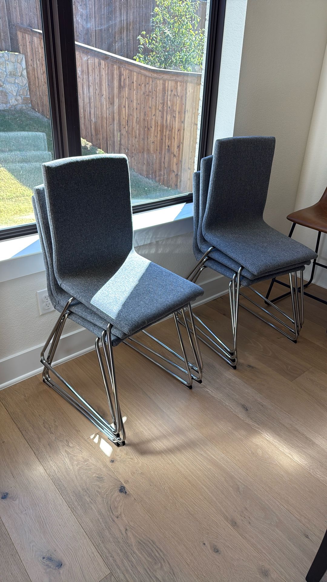 Set Of 6 Gray Cloth Chairs