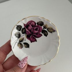 Vintage Princess House Fine Bone China Red Rose Small Trinket Dish, England