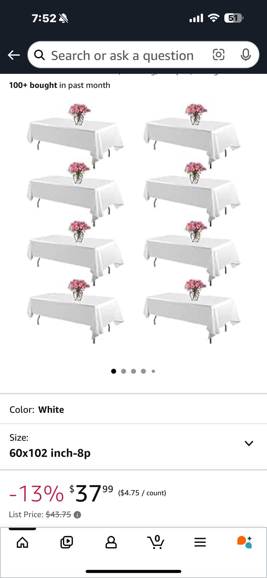 8 - Polyester Tablecloths - 60x 102”