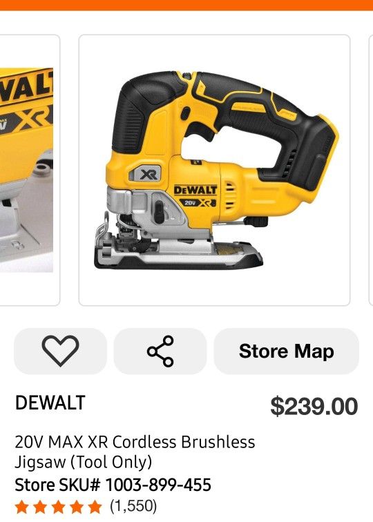 20V ΜΑΧ XR Cordless BrushlesS Jigsaw (Tool Only)