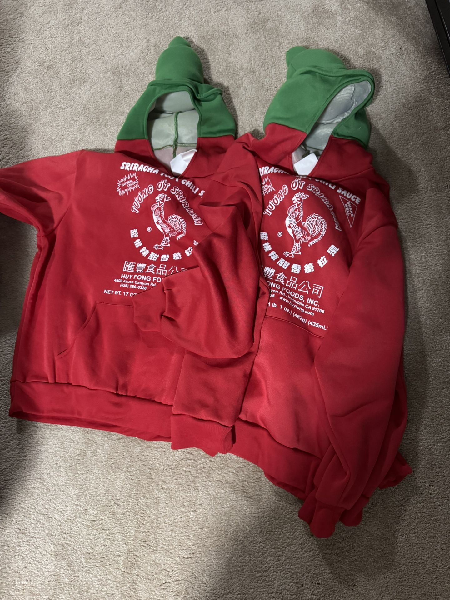 Sriracha sweatshirts qty 2 - one L & one XXL - $25 each 