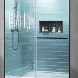 44-48” Wide x 72” High Semi Frameless Sliding Shower Door In Matte Black Finish