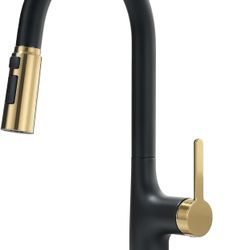 Kitchen Faucets, Black and Gold Kitchen Faucet with Pull Down Sprayer, High Arc Stainless Steel Kitchen Sink Faucet, Modern Brass Kitchen Faucet 1 or 