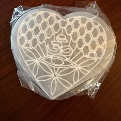 New Selenite Heart Stone With Design 3 -1/2”