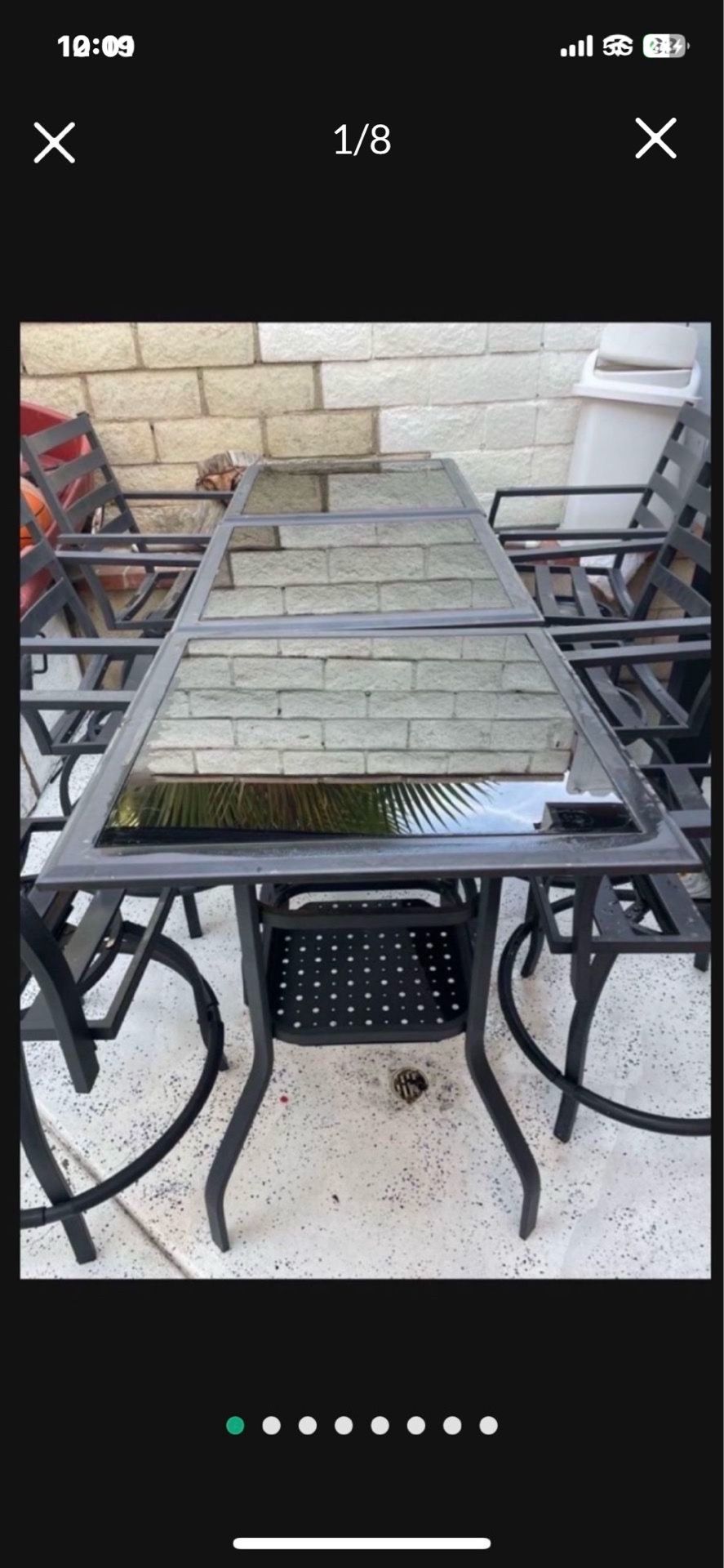 Gorgeous Outdoors Aluminum 6 Person Table W Dark Glass Was $1,100 +tax