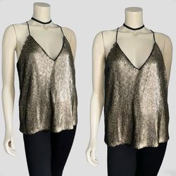 BCBMAXAZRIA Women’s Gold Party Sequined Tulle Camisole Top Size L  