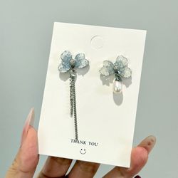 Brand New Blue Real Freshwater Pearl Earrings 925 Silver Earwear