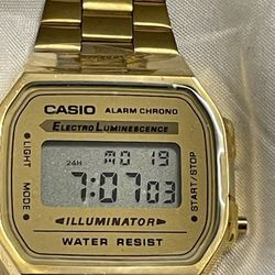 Men's Digital Vintage Gold-Tone Stainless Steel Bracelet Watch 39x39mm A168WG-9MV