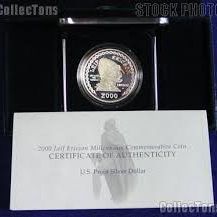 USA United States  2000 Leif Ericson Proof Silver Commemorative 90% Silver by Us Mint with COA
