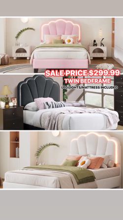 Twin bedframe With mattress (LED light built in )