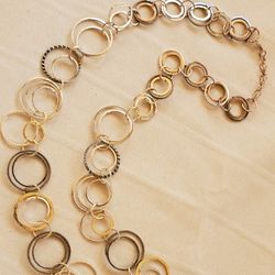 Daisy Fuentes Gold, Silver & Black Tone Linked Circles Long Necklace With Matching Earrings