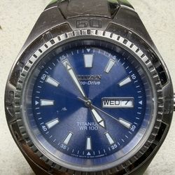 Citizen Men’s Eco Drive Titanium Wristwatch E101 K004403 CK Blue Dial
