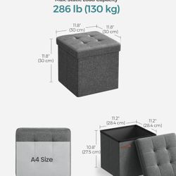 SONGMICS 11.8" Small Folding Storage Ottoman Cube Footrest - Dark Gray