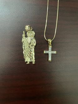 Gold jewelry 10k San Judas 8k lab diamond cross necklace