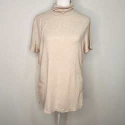 Cotton Blend Shaped Lands End Shirt Turtle Neck Short Sleeve Blouse Top