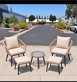 Moving sale!! New 5 pcs Outdoor Patio Wicker Chair Ottoman Table Conversation Set