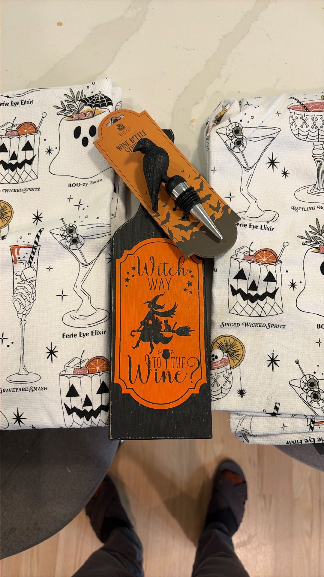 Halloween Tea Towels Wine Stopper And Sign