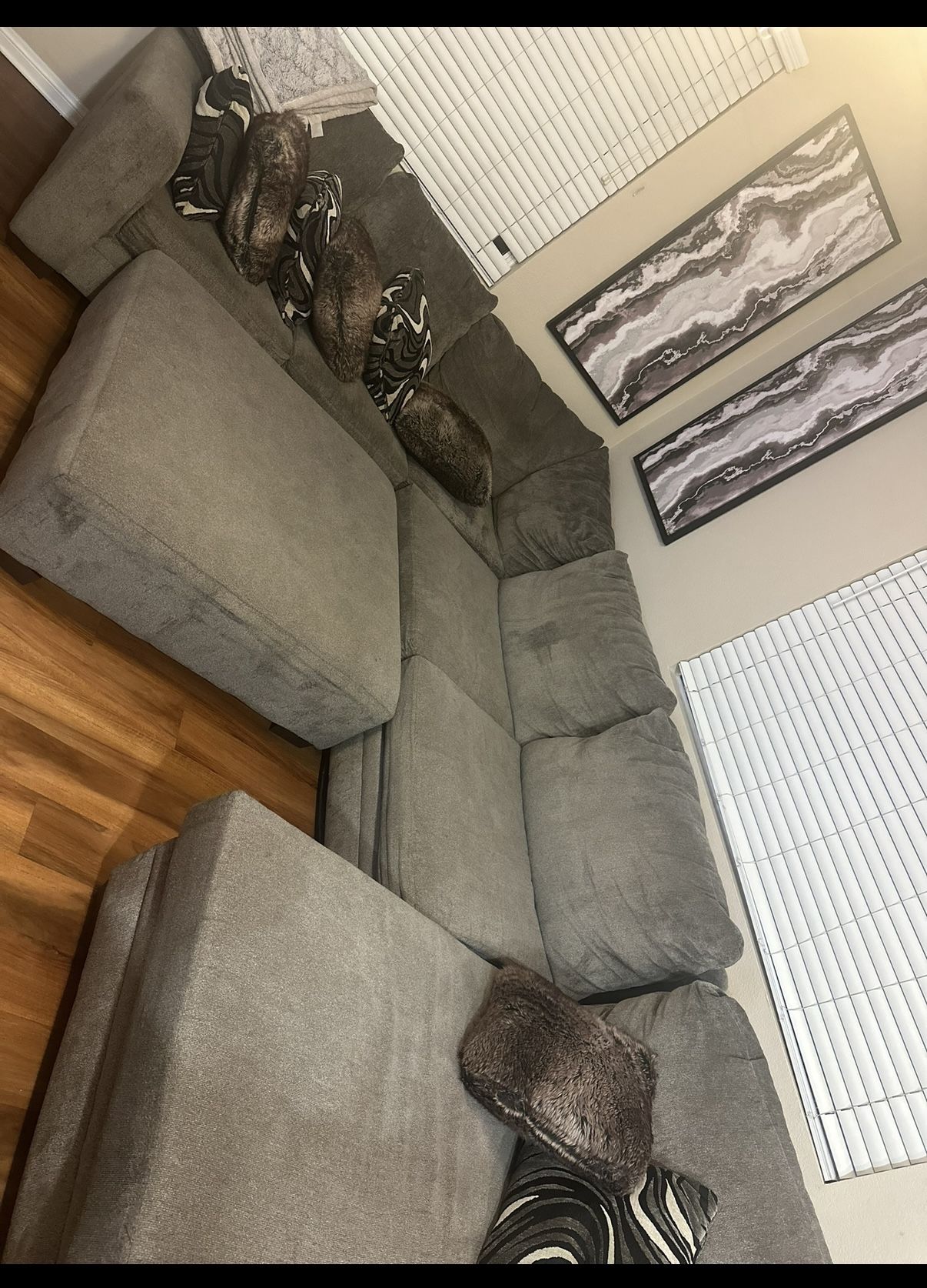 Spacious Gray Sectional Sofa + Oversized Ottoman – Clean & Comfortable