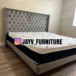 New King Bed Frame With Mattress 