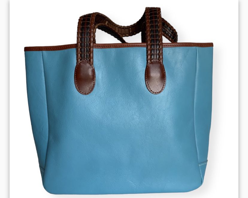 Luxe Leather Tote Turquoise Blue