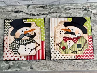 Snowman Christmas Wall Art Set of 2