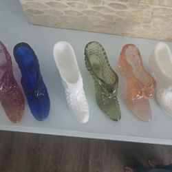 VIntage ART glass Slippers, LOT OF 6