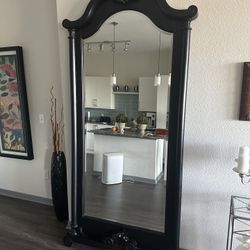 Stunning Nearly 8ft Tall Ornate Black Antique Floor Mirror - Rare Statement P