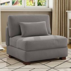 38 in. Armless Corduroy Rectangle Sectional Center 1-Seat Sofa in Light Gray