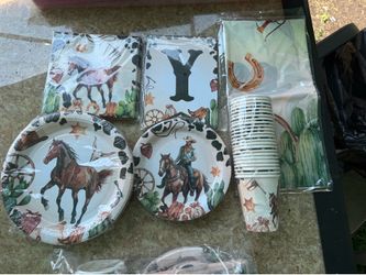 Cowboy Western Party Paper Plates, Cups, and Napkins Set