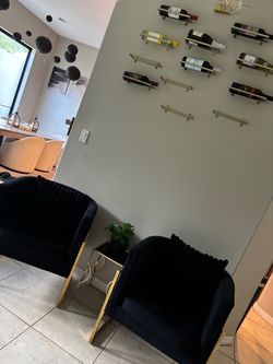 2 Black Velvet Accent Chairs + Side Table