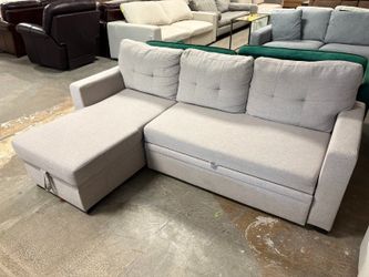 Light Grey Fabric Sleeper Sofa w/ Storage Chaise