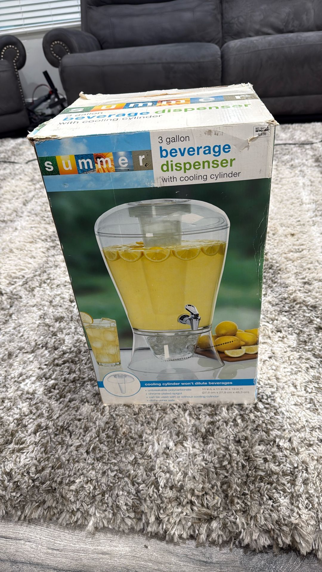 SUMMER 3 Gallon Beverage Dispenser With Cooling Cylinder