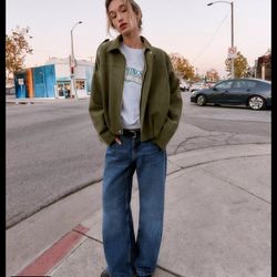 NWT Zara khaki green suede jacket Size XS