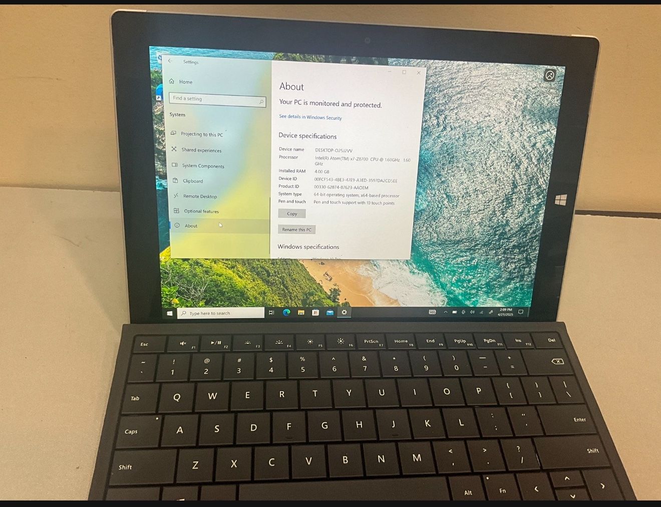 Microsoft Surface 3 Intel atom x7 (contact info removed) 4gb 128gb ssd window 10 pro. New fresh window install ready to use. USB cable included