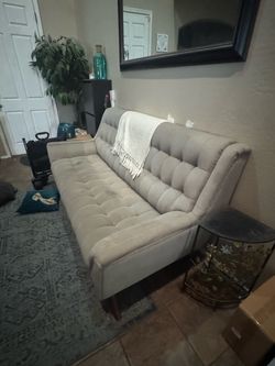 Modern Tufted Sofa / Futon – Gray- – Mid Century Style $175 OBO