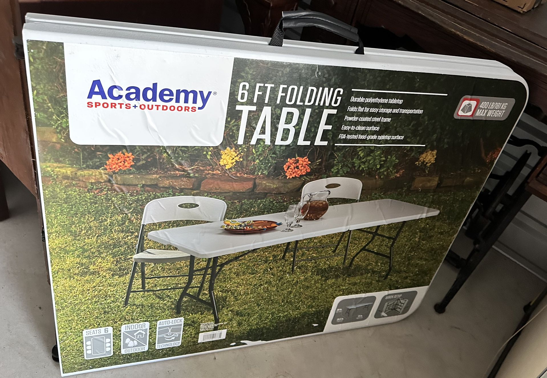 Academy 6 foot Folding Table With Handle NWT White