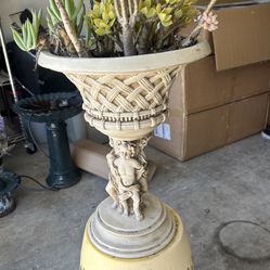 Cherub Plant Holder With Succulents N 2 Yellow Stands