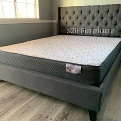 Queen Grey Tufted Bed With Ortho Matres!