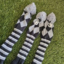 Classic Golf Club Sock Style Headcover Set  For Driver. 3 Wood. And 5 Wood 