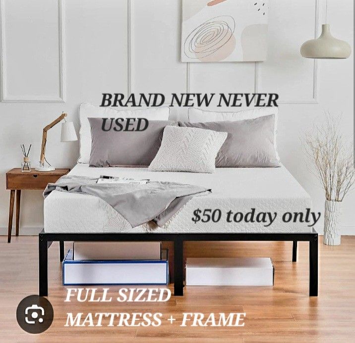 Full Sized Mattress+Frame Brand New Call or txt (contact info removed)