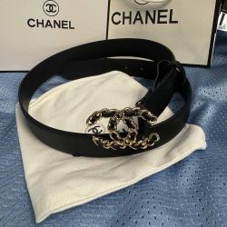 Womens Gold-Tone Metal And Leather Black Belt